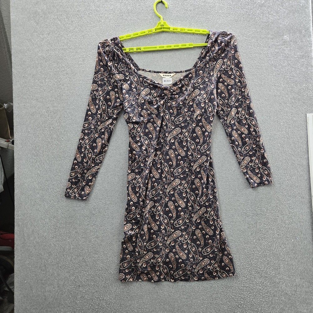 Boden Women Dressโ US 12L Navy Paisley Sweetheart Long Sleeve